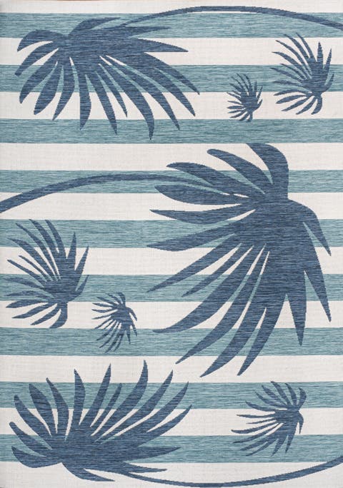 Veronica Classic Beach Stripe and Palm Leaf Indoor/Outdoor Rug