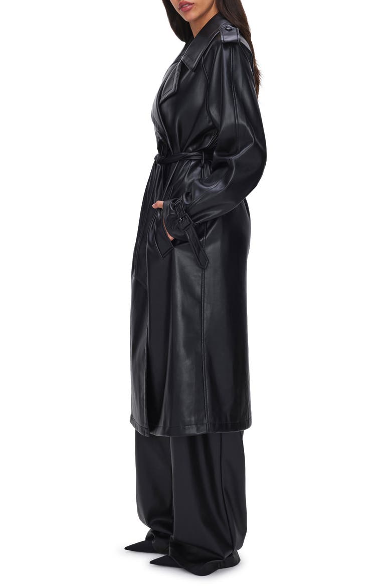 Chino Faux Leather Trench Coat, Alternate, color, BLACK001