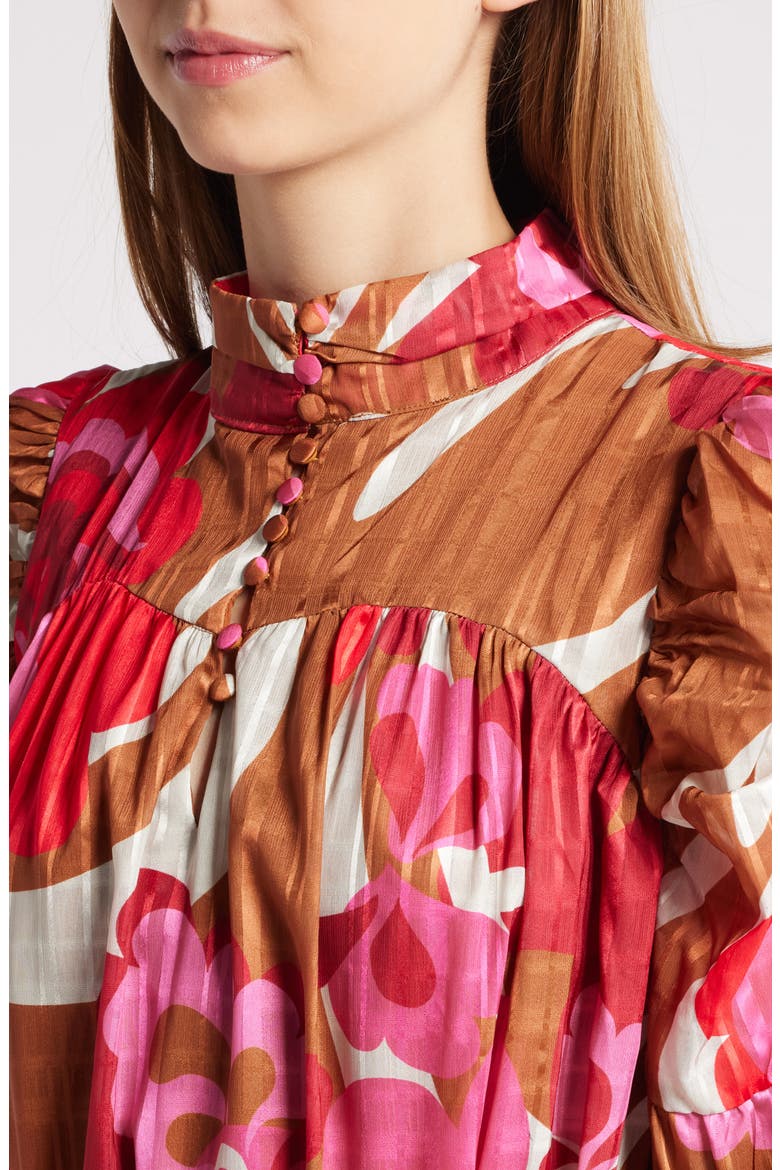 Adele Floral Print Long Sleeve Midi Dress, Alternate, color, MAROON MULTI