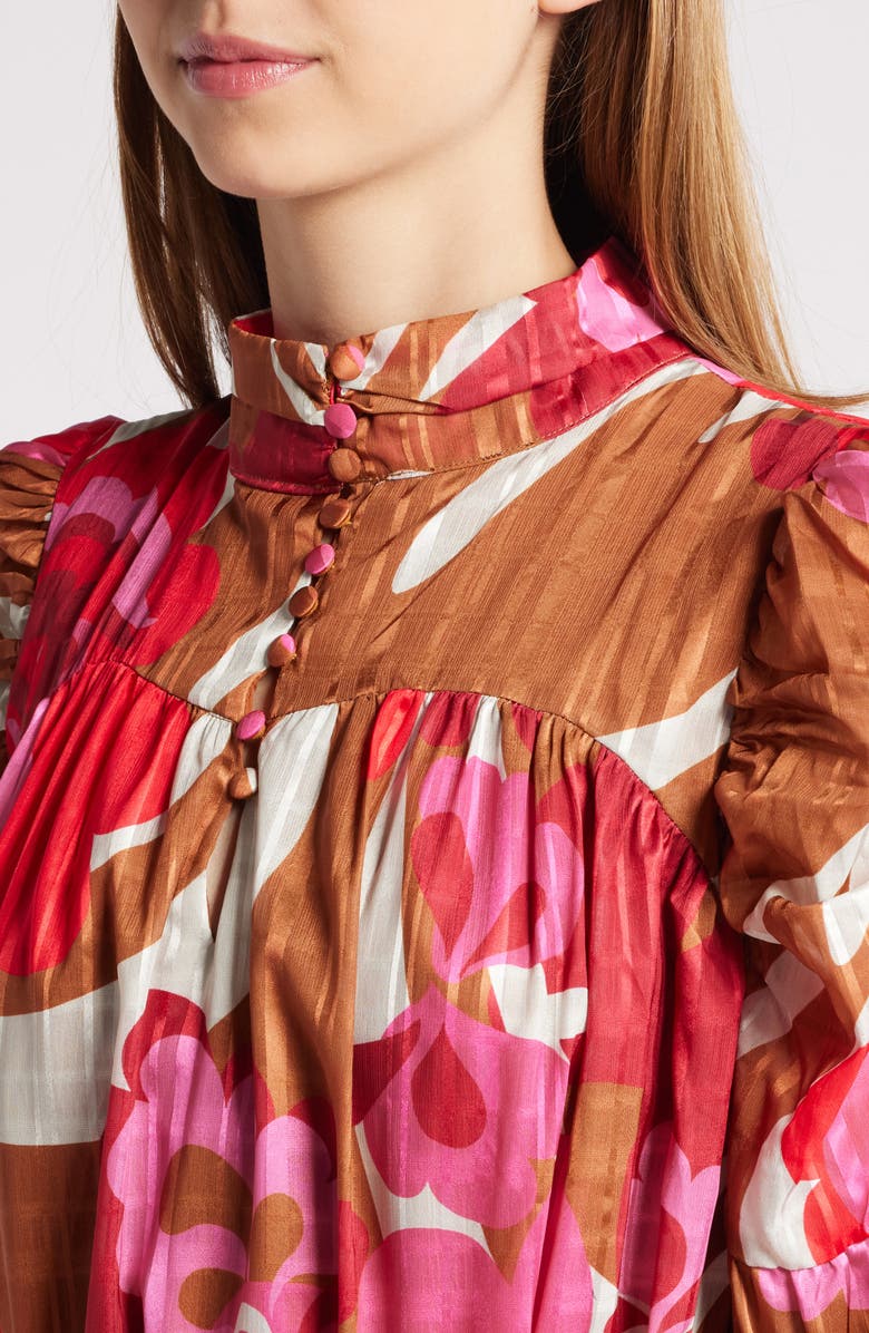 CIEBON Adele Floral Print Long Sleeve Midi Dress, Alternate, color, Maroon Multi