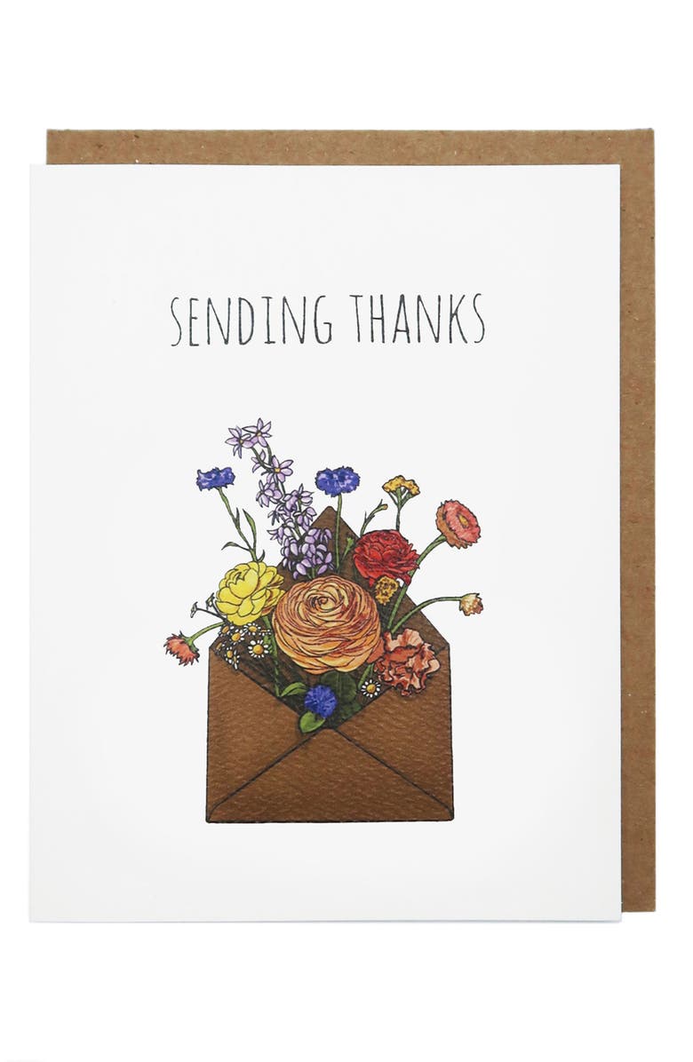 Noted By Copine Sending Thanks Greeting Card, Main, color, Pink