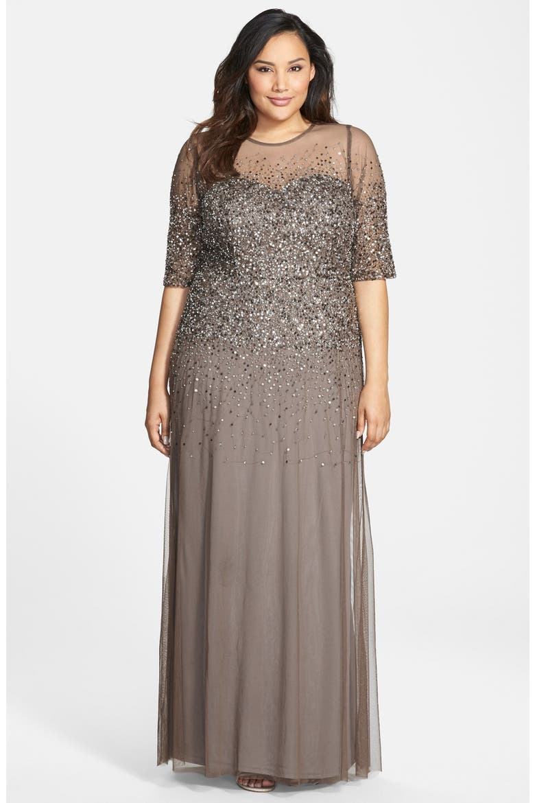 Beaded Illusion Gown, Main, color, LEAD