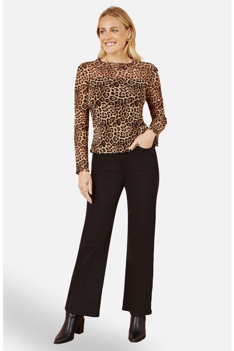 Leopard Print Mesh Stretch Fitted Top, Alternate, color, Brown