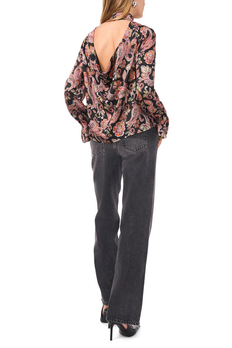 Paisley Print Open Back Mock Neck Top, Alternate, color, RICH BLACK