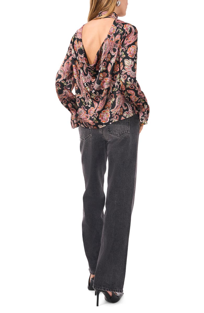 1.STATE Paisley Print Open Back Mock Neck Top, Alternate, color, Rich Black