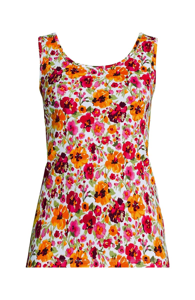 Lands' End Cotton Tank Top, Alternate, color, White/Hot Pink Painted Blooms