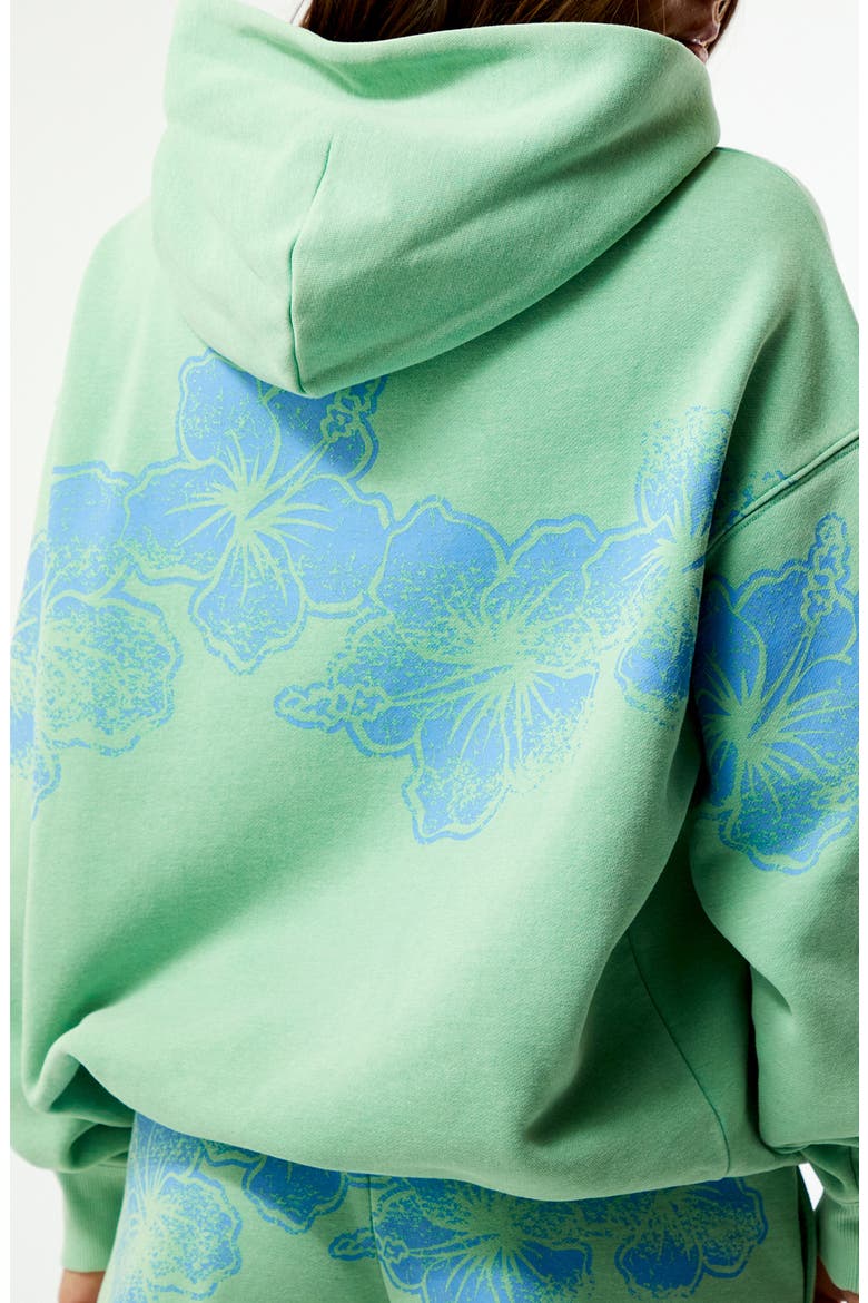 Hibiscus Print Cotton Blend Hoodie, Alternate, color, GREEN