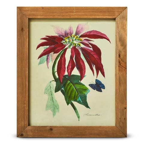 Vintage Poinsettia Wall Art Multicolor Wood Home Decor