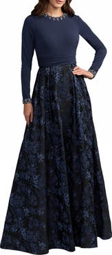 Mac Duggal Floral Brocade A-Line Gown With Pockets