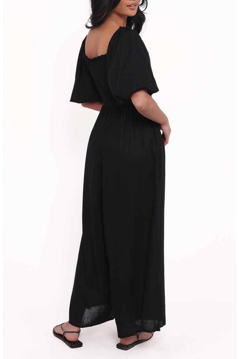 Ebony Smocked Puff Sleeve Wide Leg Jumpsuit, Alternate, color, BLACK