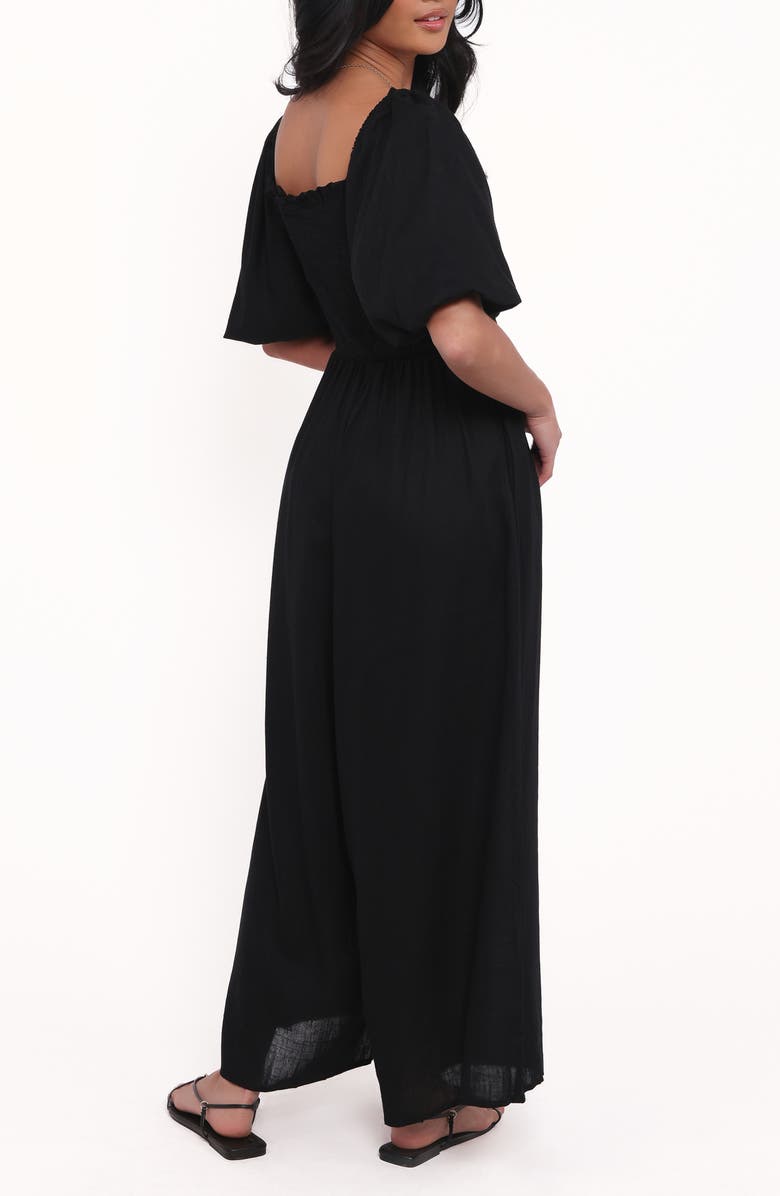 Petal & Pup Ebony Smocked Puff Sleeve Wide Leg Jumpsuit, Alternate, color, Black