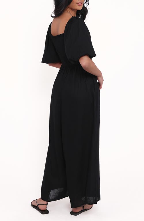 Petal And Pup Petal & Pup Ebony Smocked Puff Sleeve Wide Leg Jumpsuit In Black