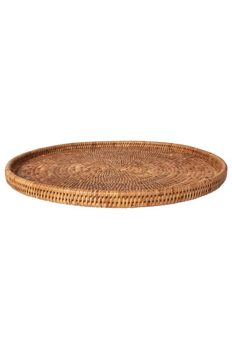 Artifacts Rattan Round Flat Tray, Alternate, color, Honey Brown