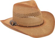 San Diego Hat Suede Cord & Feather Woven Open Stitch Hat