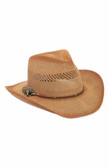 San Diego Hat Suede Cord & Feather Woven Open Stitch Hat