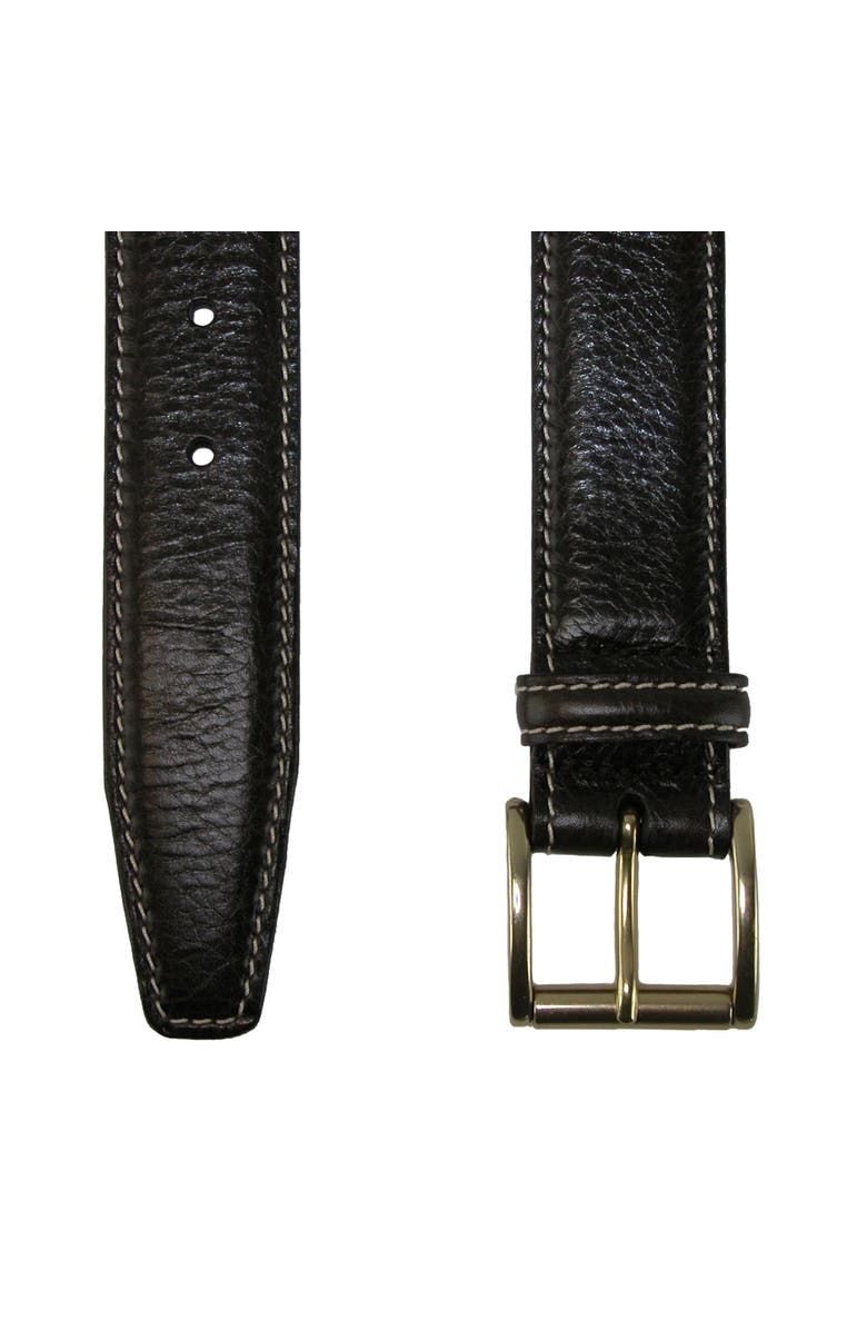 CrookhornDavis Men's Mignon Garrison Grain Calfskin Feather Edge Belt, Alternate, color, Dark Brown
