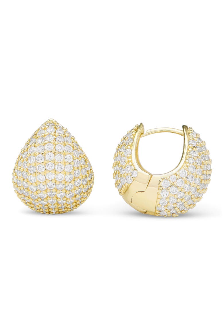 Norah Pavé Teardrop Huggie Hoop Earrings, Main, color, GOLD-WHITE