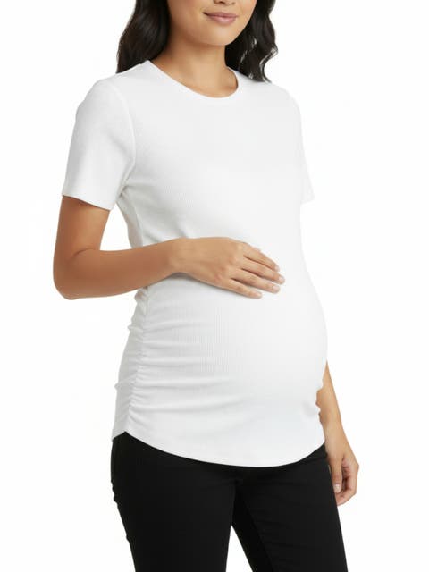 Women's Crew Neck Side-Ruched Maternity Short Sleeve Top