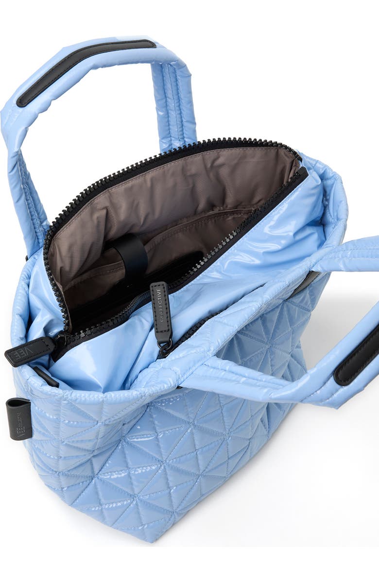 VeeCollective Small Vee Quilted Recycled Nylon Tote, Alternate, color, Cerulean Vinyl