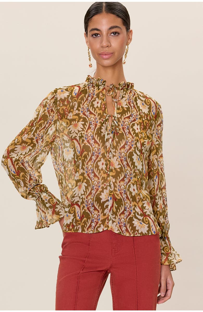 Rebecca Taylor Isha Printed Blouse, Main, color, Pesto Combo