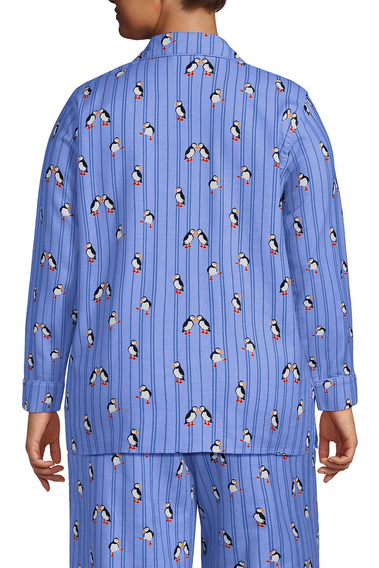 Plus Size Long Sleeve Print Flannel Pajama Top, Alternate, color, Clear Blue Playful Puffins