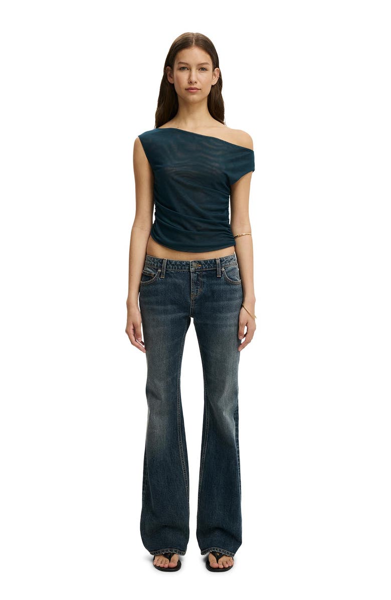 Cotton On Women's Gathered Mesh Off Shoulder Top, Alternate, color, Evergreen