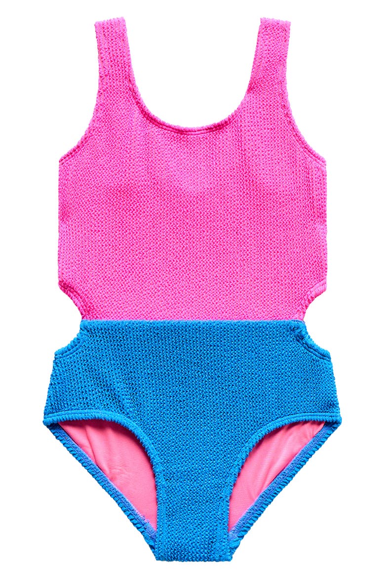 Kids' Colorblock Cutout One-Piece Swimsuit, Main, color, SHY PINK