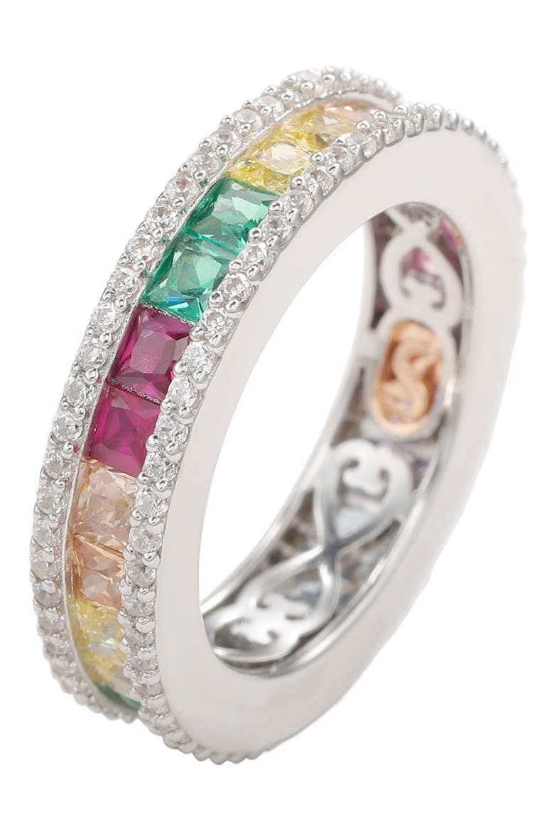 Sterling Silver Rainbow Princess Cut Cubic Zirconia Band Ring, Alternate, color, RAINBOW