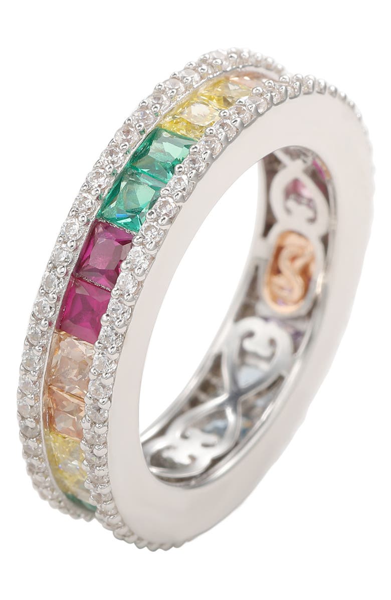 SUZY LEVIAN Sterling Silver Rainbow Princess Cut Cubic Zirconia Band Ring, Alternate, color, Rainbow