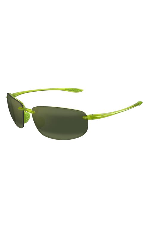 Maui Jim Ho'okipa 64mm Oversize Polarizedplus2® Rectangular Sunglasses In Shiny Transparent Light Green