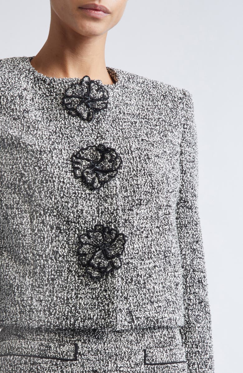 Oscar de la Renta Bouclé Tweed Jersey Jacket, Alternate, color, Black/ Ivory