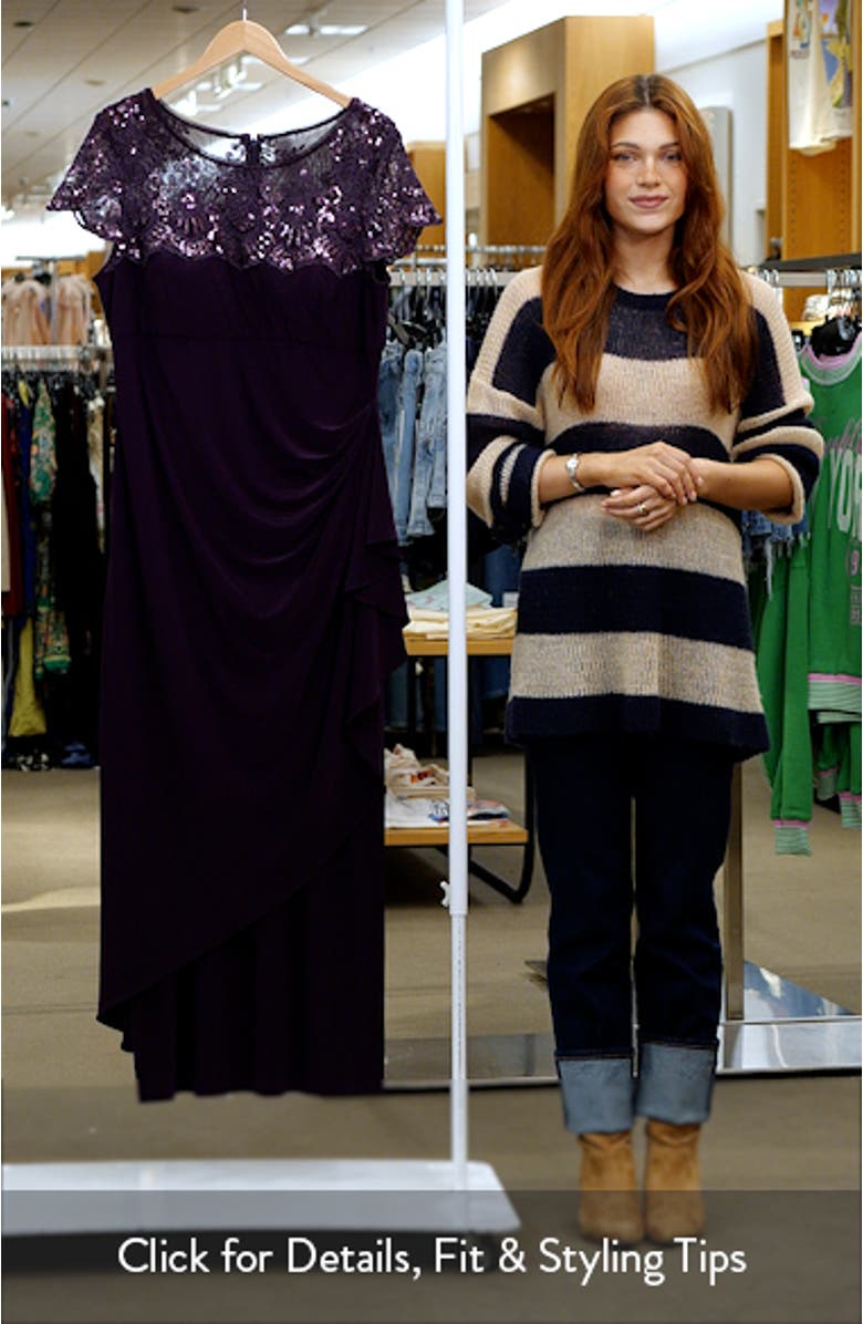 Sequin Lace Cascade Ruffle Cap Sleeve Gown, sales video thumbnail