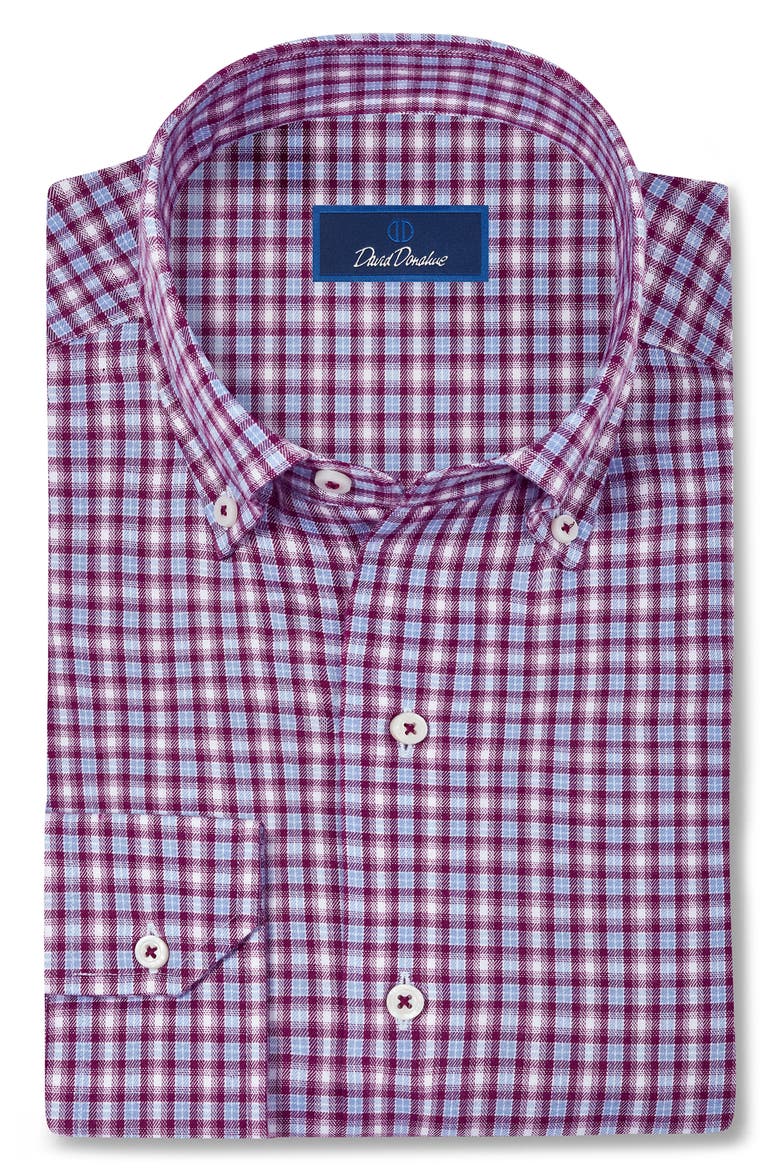 Gingham Performance Sport Shirt, Main, color, SKY/ MERLOT