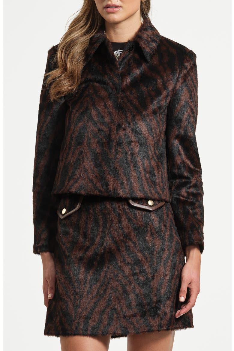 Faux Fur Crop Jacket, Main, color, BROWN ZEBRA