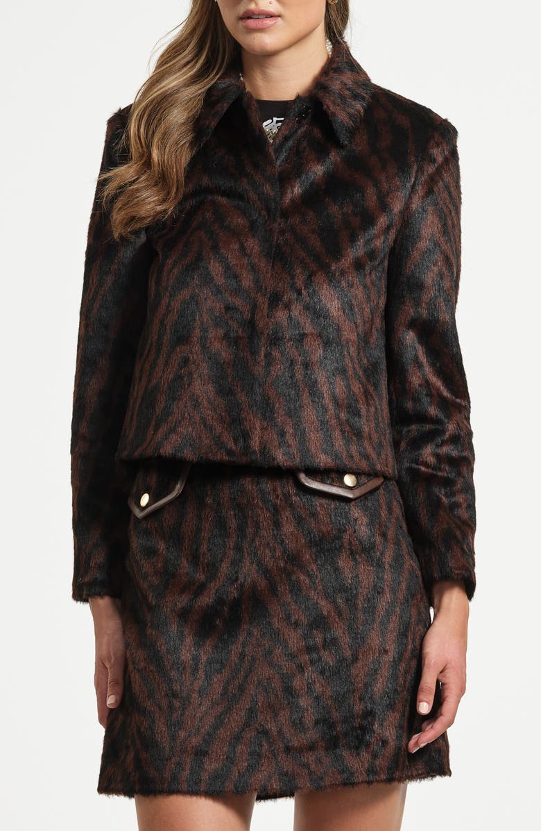 Isaac Mizrahi New York Faux Fur Crop Jacket, Main, color, Brown Zebra
