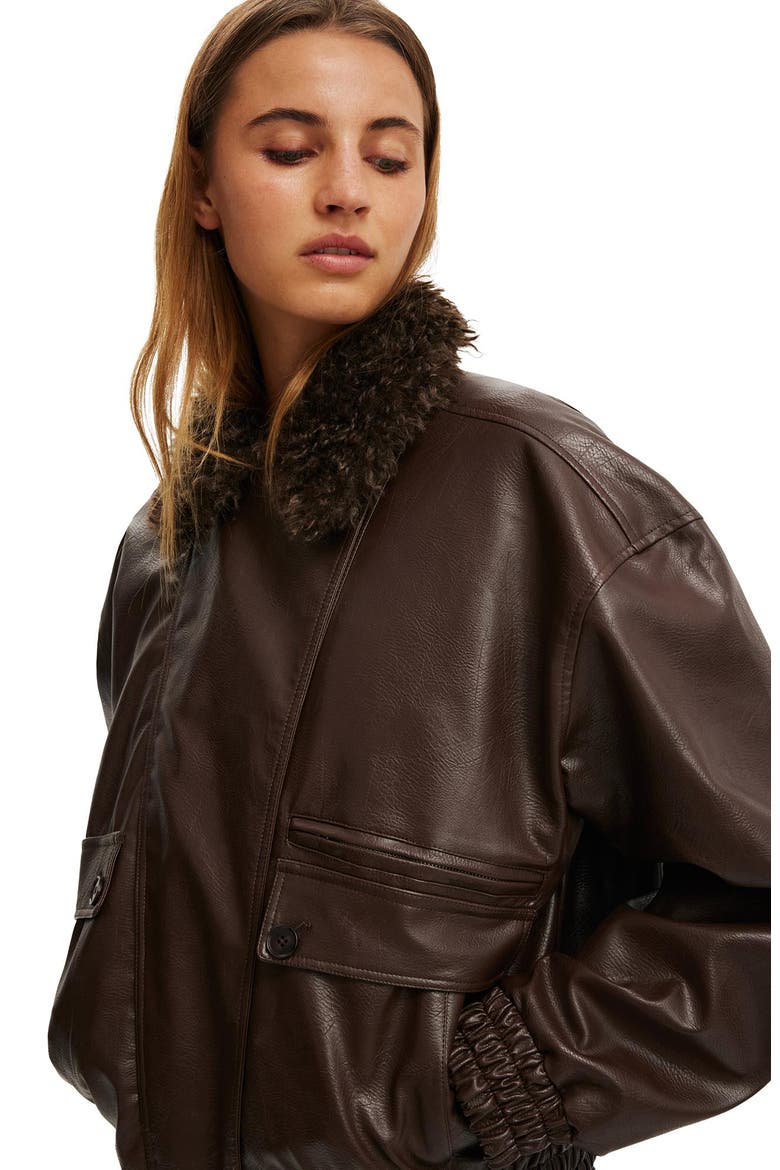 Women's Darcy Faux Leather Bomber, Alternate, color, Brown