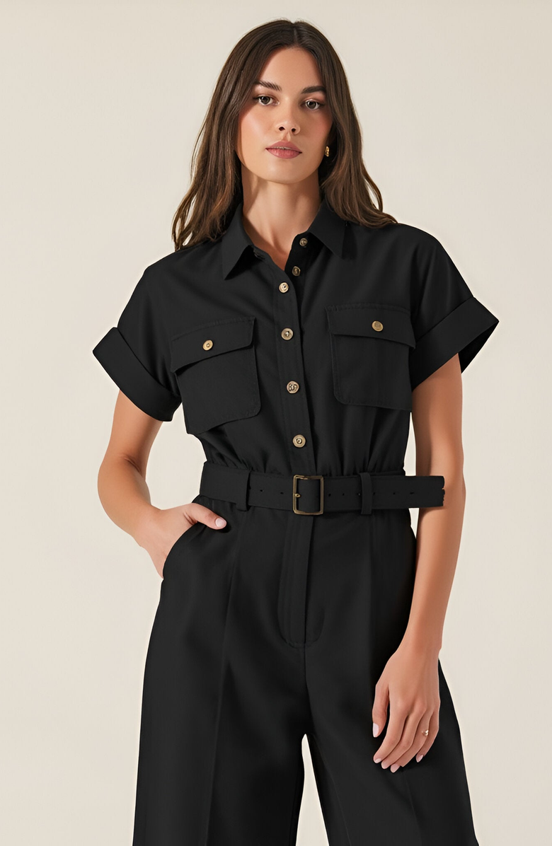 Modenaire Collared Jumpsuit with Removable Belt, Alternate, color,