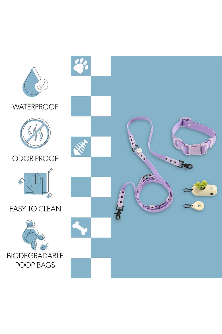 Luna Adjustable 6-in-1 Waterproof Hands-Free Leash and Collar with LED Flashlight, Bag Dispenser, and Poop Bag Holder, Alternate, color, Purple/Light Purple