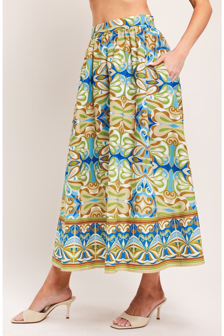 Printed Cotton Midi Skirt, Alternate, color, BLUE MULTI
