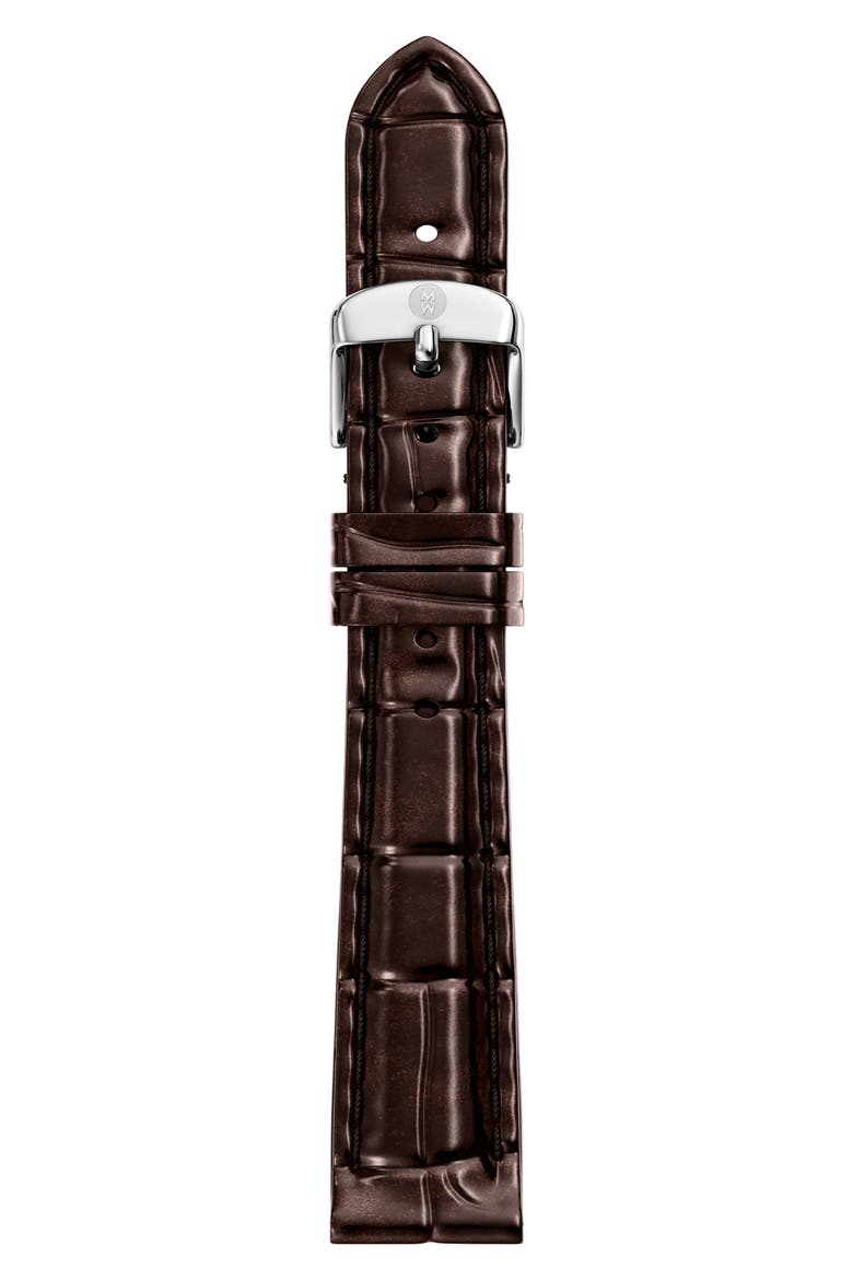 CHOC BRWN CROC LTHR STRAP 14MM, Main, color, DARK BROWN
