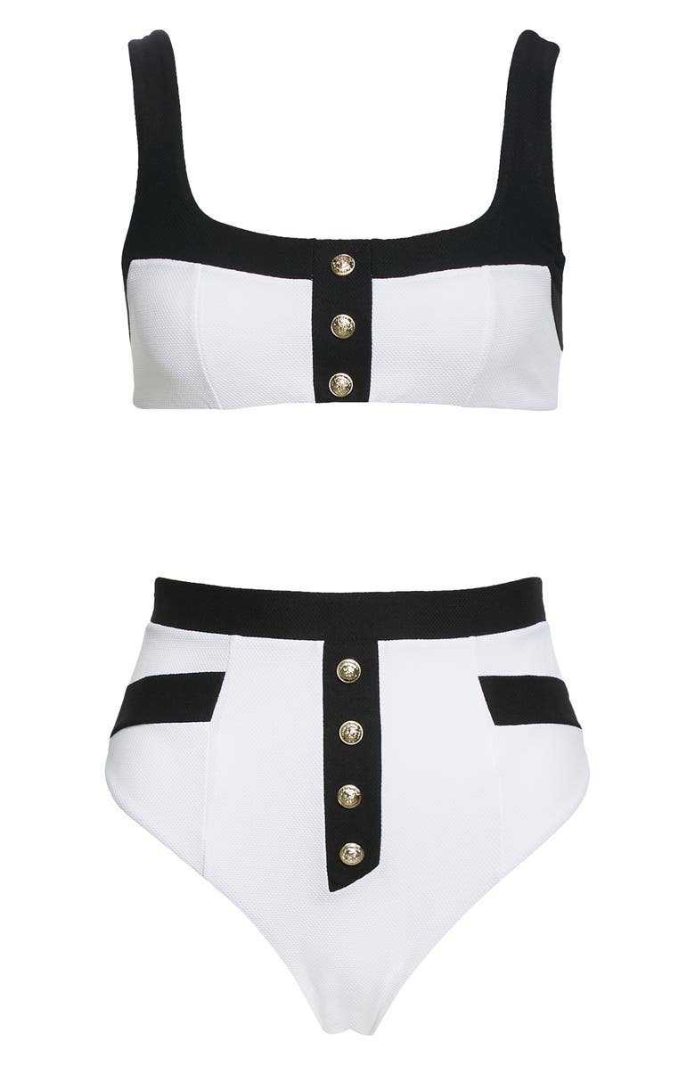 Balmain Button Detail Bicolor Two-Piece Swimsuit, Alternate, color,