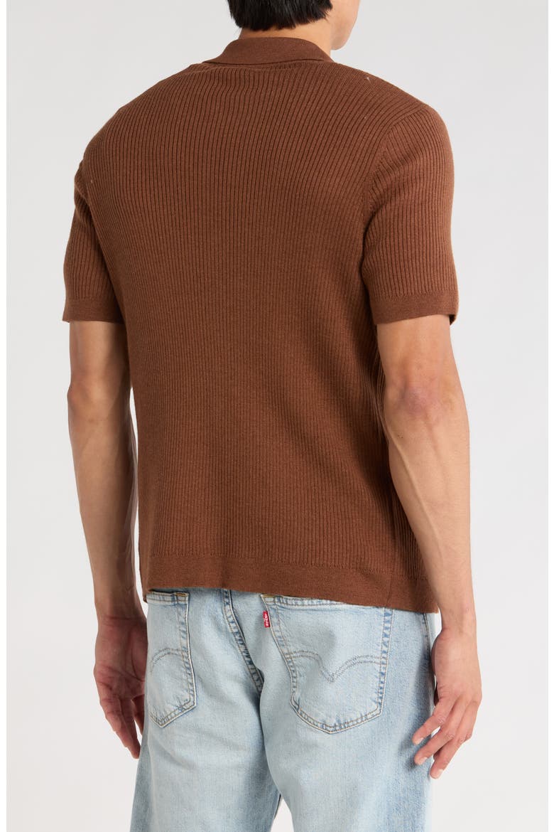 Short Sleeve Button-Up Sweater, Alternate, color, BROWN