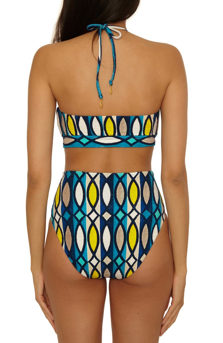 Trina Turk Paros Belted High Waist Bikini Bottoms, Alternate, color, Blue Multi