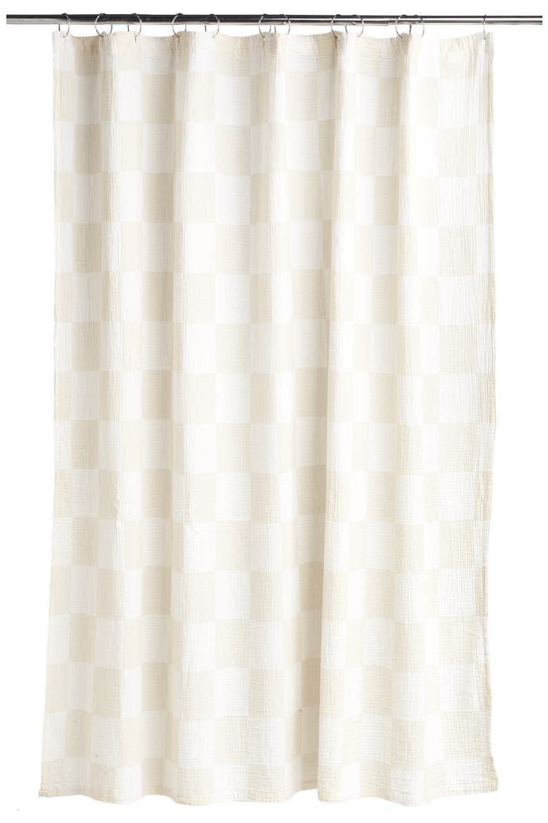 Check Cotton Gauze Shower Curtain, Main, color, BONE AND WHITE