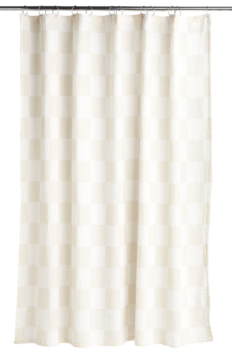 Parachute Check Cotton Gauze Shower Curtain, Main, color,