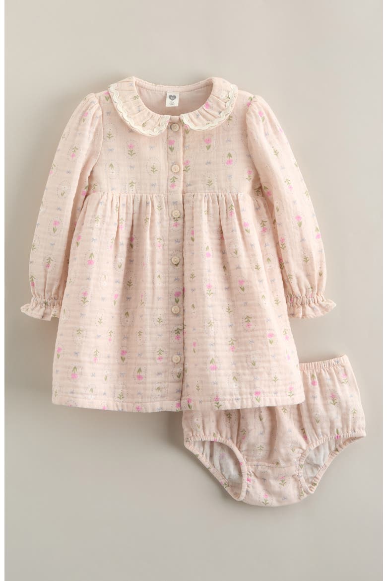 Button Front Long Sleeve Dress & Bloomers Set, Main, color, PINK HEAVEN COTTAGE FLORAL