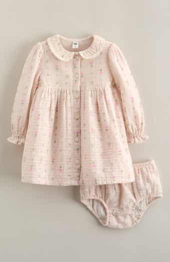 Button Front Long Sleeve Dress & Bloomers Set