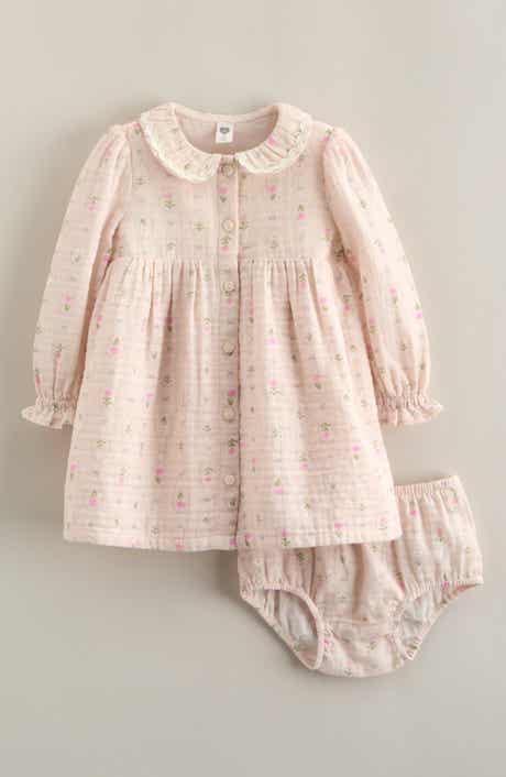 Button Front Long Sleeve Dress & Bloomers Set