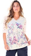 Roaman's Plus Size Lace Sleeve Printed Tee
