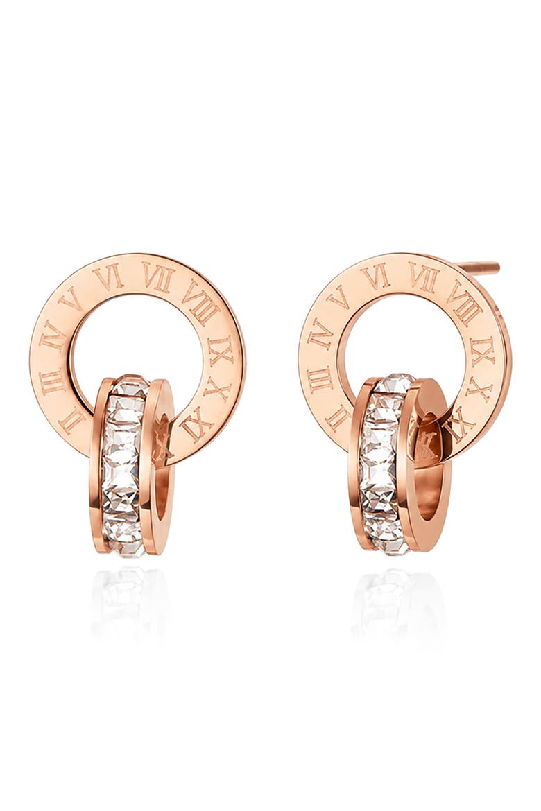 Roman Numeral Cubic Zirconia Drop Stud Earrings, Main, color, ROSE GOLD